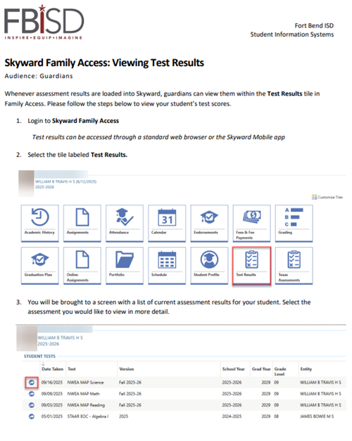  Skyward Family Access: Viewing Test Results